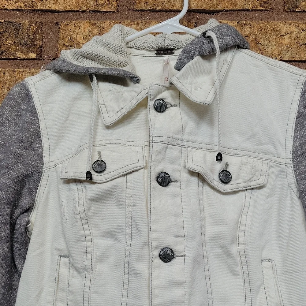 Free People Knit Hooded Cotton White Jean Jacket Size XS Boho - Picture 7 of 9